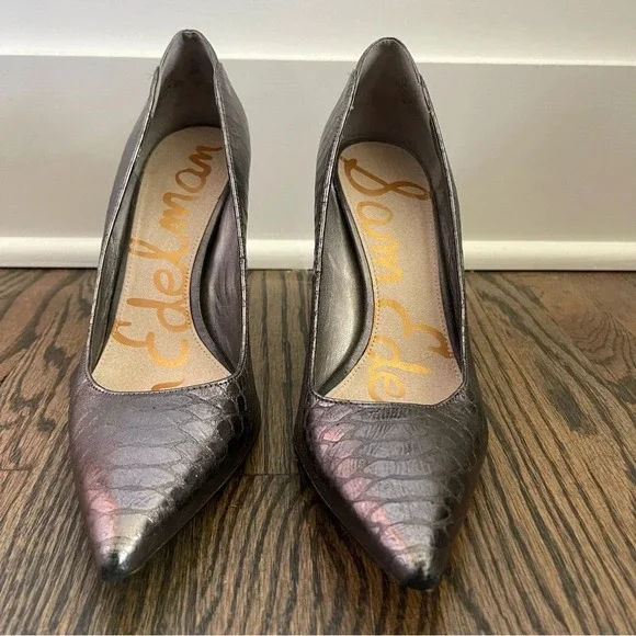 Sam Edelman Dea Snake print metallic leather heels size 7.5 - Picture 3 of 7